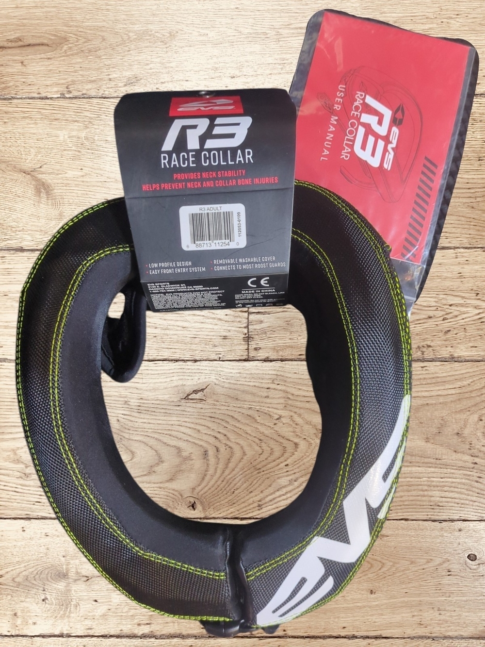 Evs R3 Adult Race Collar Neck Support - Black with Neon Yellow Stitching